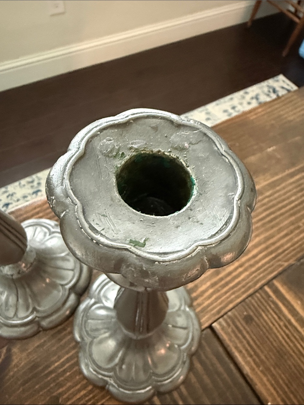 Vintage-Style Gray Metal Candlestick Pair - Picture 4 of 6